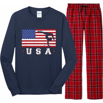 Patriotic Sports Gift American USA Flag Girl Gymnastics Long Sleeve Pajama Set