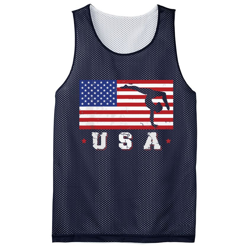 Patriotic Sports Gift American USA Flag Girl Gymnastics Mesh Reversible Basketball Jersey Tank