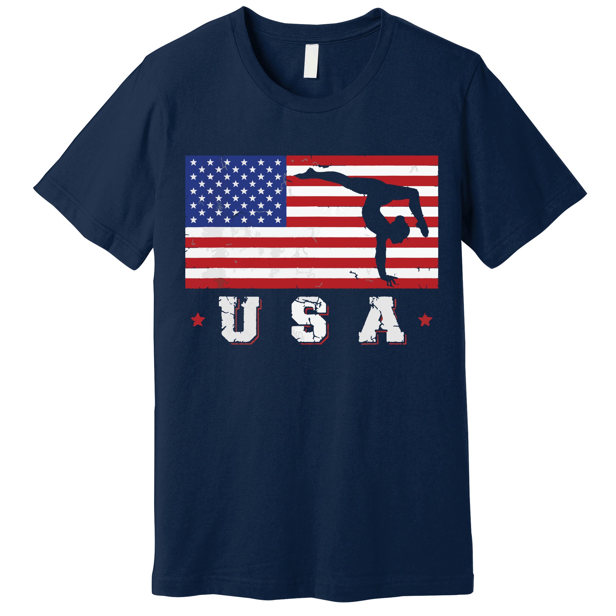 Patriotic Sports Gift American USA Flag Girl Gymnastics Premium T-Shirt