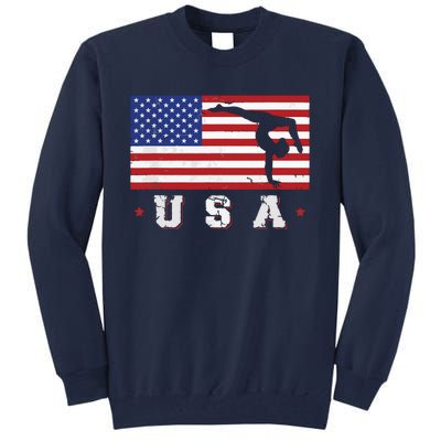 Patriotic Sports Gift American USA Flag Girl Gymnastics Tall Sweatshirt