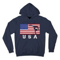 Patriotic Sports Gift American USA Flag Girl Gymnastics Tall Hoodie