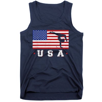 Patriotic Sports Gift American USA Flag Girl Gymnastics Tank Top