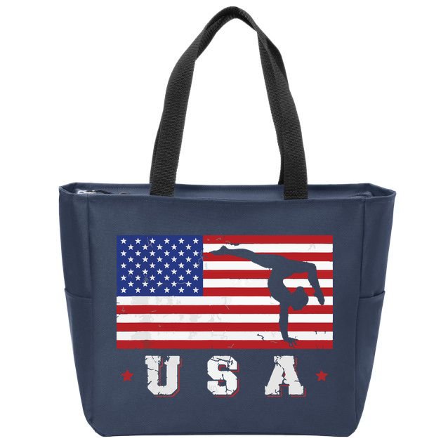 Patriotic Sports Gift American USA Flag Girl Gymnastics Zip Tote Bag