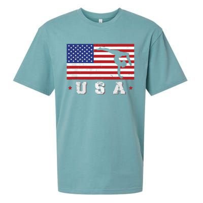 Patriotic Sports Gift American USA Flag Girl Gymnastics Sueded Cloud Jersey T-Shirt