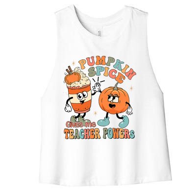 Pumpkin Spice Gives Me Teacher Powers Fall Thanksgiving Women's Racerback Cropped Tank