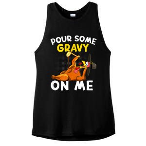 Pour Some Gravy On Me Funny Turkey Happy Thanksgiving Day Ladies PosiCharge Tri-Blend Wicking Tank