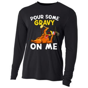 Pour Some Gravy On Me Funny Turkey Happy Thanksgiving Day Cooling Performance Long Sleeve Crew