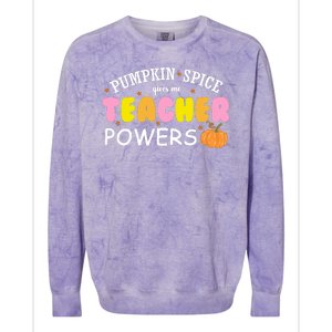 Pumpkin Spice Gives Me Teacher Powers Funny Fall Colorblast Crewneck Sweatshirt