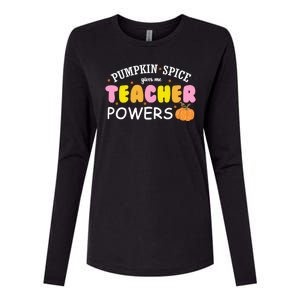 Pumpkin Spice Gives Me Teacher Powers Funny Fall Womens Cotton Relaxed Long Sleeve T-Shirt