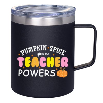 Pumpkin Spice Gives Me Teacher Powers Funny Fall 12oz Stainless Steel Coffee Mug