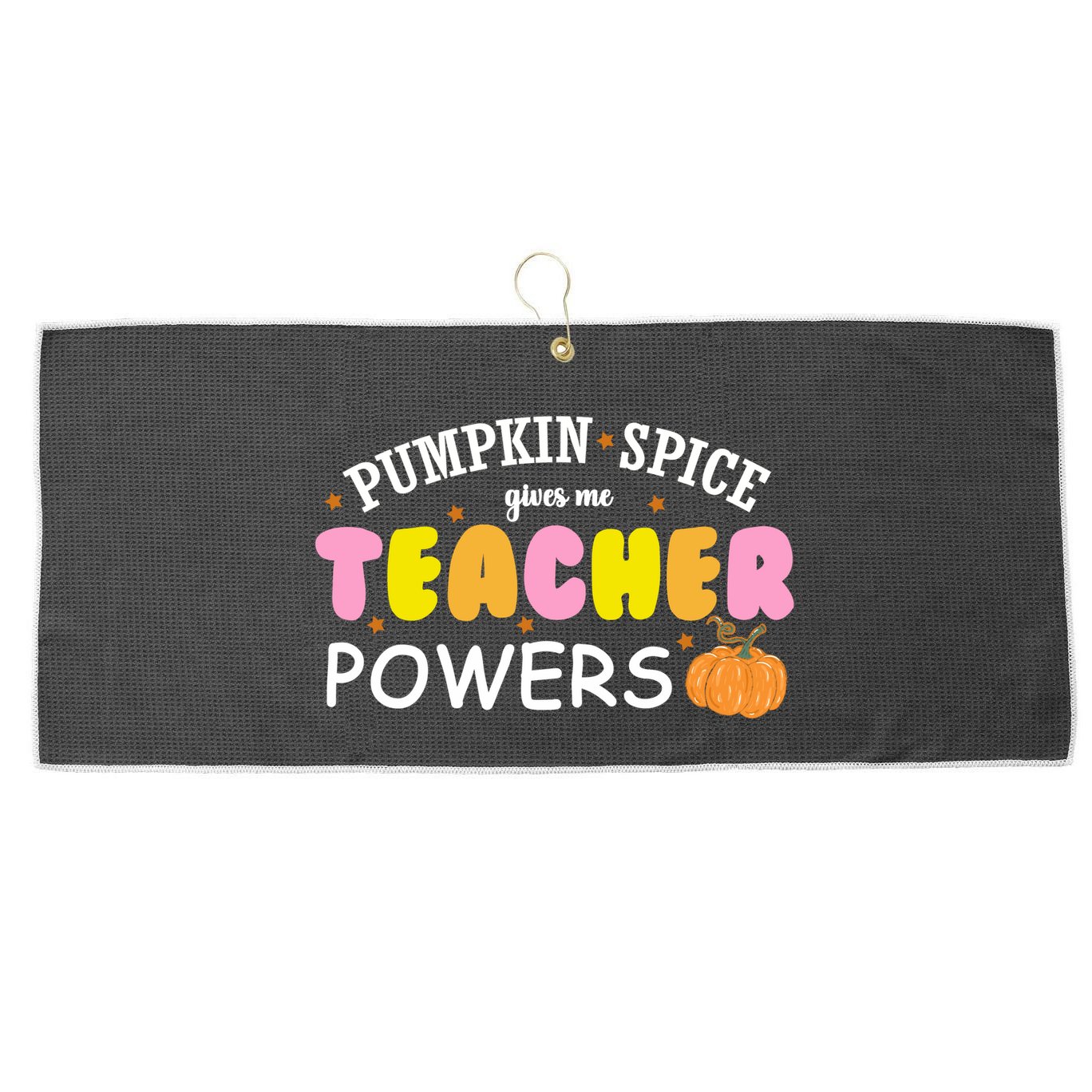 Pumpkin Spice Gives Me Teacher Powers Funny Fall Large Microfiber Waffle Golf Towel
