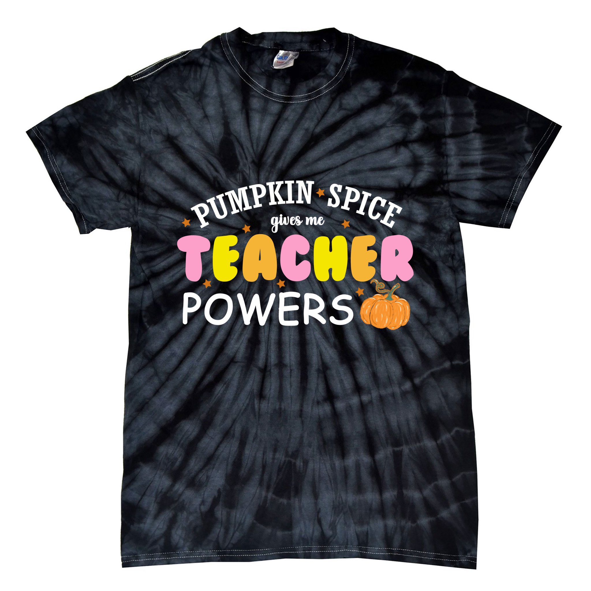 Pumpkin Spice Gives Me Teacher Powers Funny Fall Tie-Dye T-Shirt