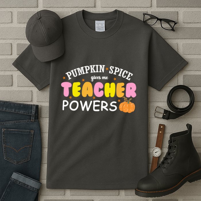 Pumpkin Spice Gives Me Teacher Powers Funny Fall Tall T-Shirt