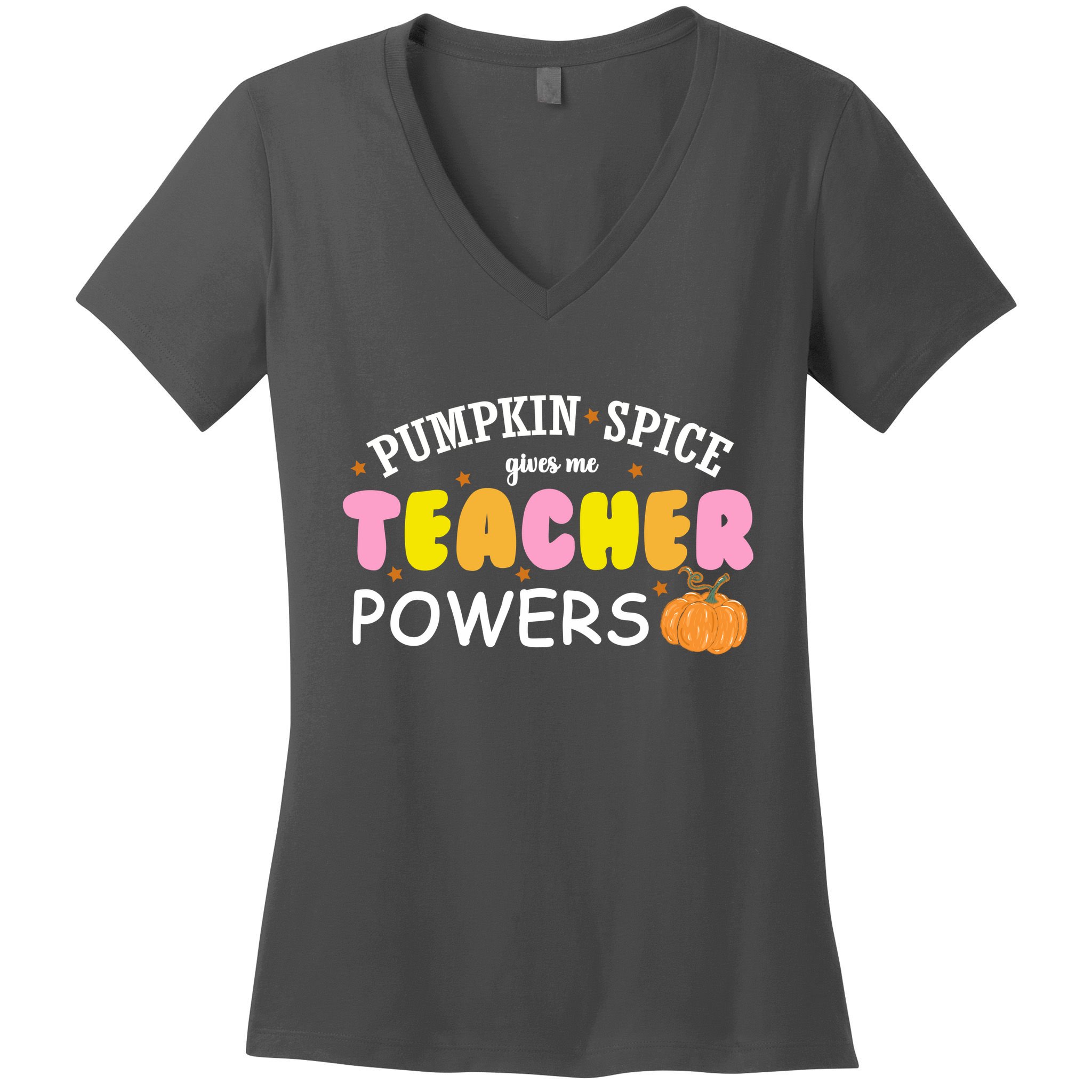 Pumpkin Spice Gives Me Teacher Powers Funny Fall Women's V-Neck T-Shirt