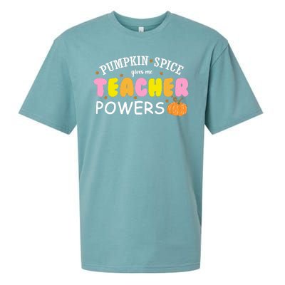 Pumpkin Spice Gives Me Teacher Powers Funny Fall Sueded Cloud Jersey T-Shirt