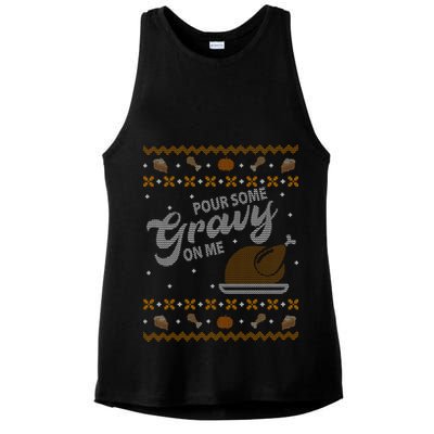 Poor Some Gravy In Me Ugly Sweater Thanksgiving Ladies PosiCharge Tri-Blend Wicking Tank