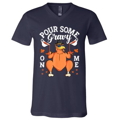 Pour Some Gravy On Me Turkey Lover Couple Thanksgiving Day V-Neck T-Shirt