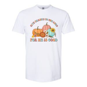 Pumpkin Stack Give Thanks To The Lord For He Is Good Autumn Funny Gift Softstyle CVC T-Shirt