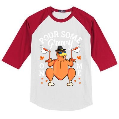 Pour Some Gravy On Me Turkey Lover Couple Thanksgiving Day Kids Colorblock Raglan Jersey