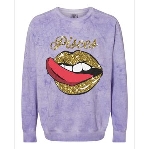 Pisces Sexy Golden Lips Tongue February March Birthday Colorblast Crewneck Sweatshirt