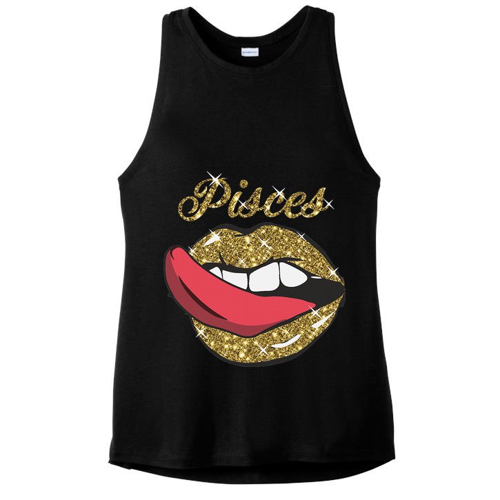 Pisces Sexy Golden Lips Tongue February March Birthday Ladies PosiCharge Tri-Blend Wicking Tank