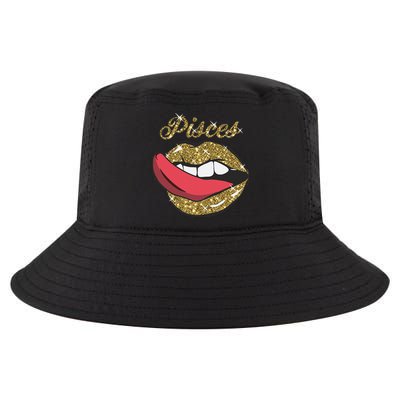 Pisces Sexy Golden Lips Tongue February March Birthday Cool Comfort Performance Bucket Hat