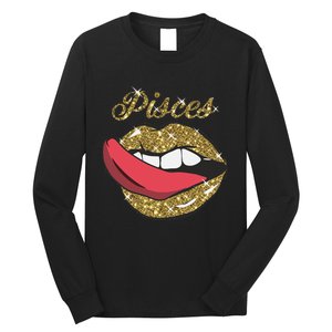 Pisces Sexy Golden Lips Tongue February March Birthday Long Sleeve Shirt