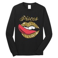 Pisces Sexy Golden Lips Tongue February March Birthday Long Sleeve Shirt