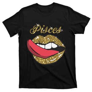 Pisces Sexy Golden Lips Tongue February March Birthday T-Shirt