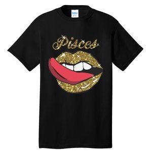 Pisces Sexy Golden Lips Tongue February March Birthday Tall T-Shirt