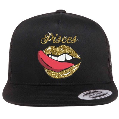 Pisces Sexy Golden Lips Tongue February March Birthday Flatbill Hat