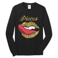 Pisces Sexy Golden Lips Tongue February March Birthday Tall Long Sleeve T-Shirt