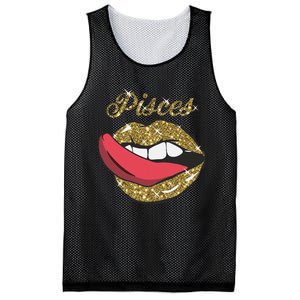 Pisces Sexy Golden Lips Tongue February March Birthday Mesh Reversible Basketball Jersey Tank