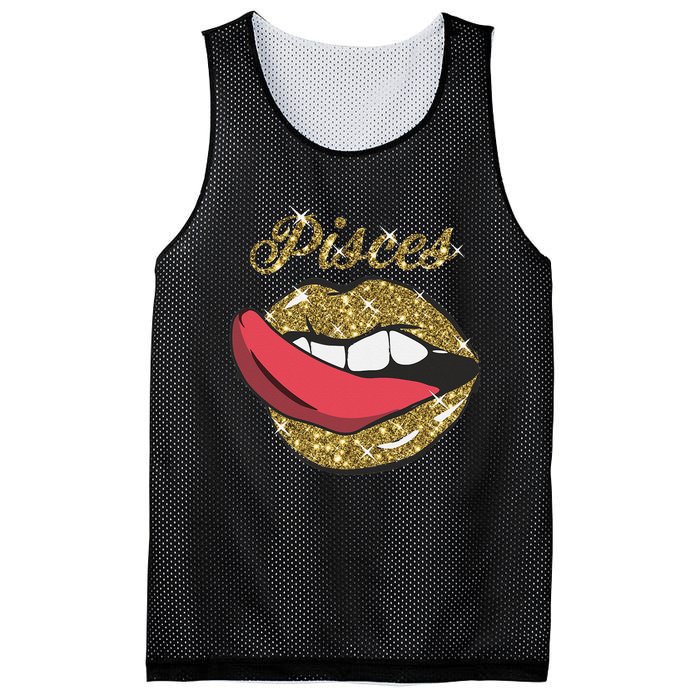 Pisces Sexy Golden Lips Tongue February March Birthday Mesh Reversible Basketball Jersey Tank