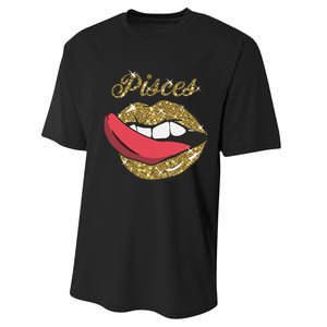 Pisces Sexy Golden Lips Tongue February March Birthday Performance Sprint T-Shirt