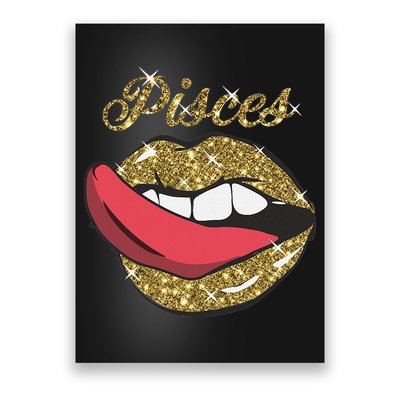 Pisces Sexy Golden Lips Tongue February March Birthday Poster