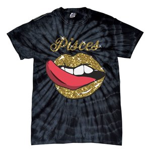 Pisces Sexy Golden Lips Tongue February March Birthday Tie-Dye T-Shirt