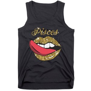 Pisces Sexy Golden Lips Tongue February March Birthday Tank Top