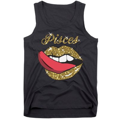 Pisces Sexy Golden Lips Tongue February March Birthday Tank Top