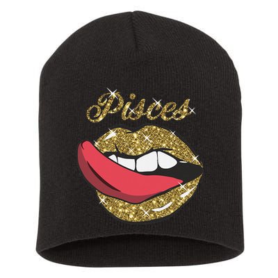 Pisces Sexy Golden Lips Tongue February March Birthday Short Acrylic Beanie
