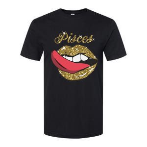 Pisces Sexy Golden Lips Tongue February March Birthday Softstyle CVC T-Shirt