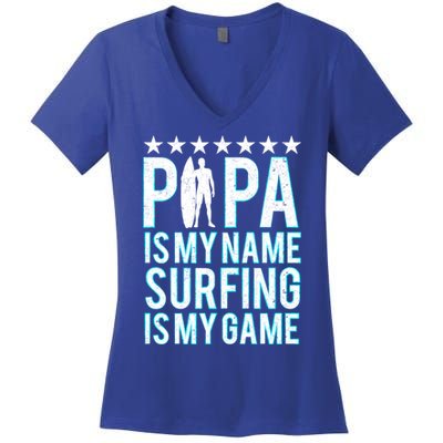 Papa Surfing Grandpa Dad Father Surfboard Surfs Surfers Meaningful Gift Women's V-Neck T-Shirt
