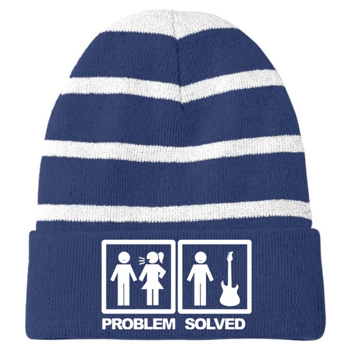 Problem Solved Guitar Striped Beanie with Solid Band