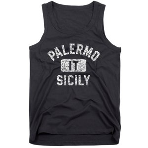 Palermo Sicily Gym Style Distressed White Print Tank Top