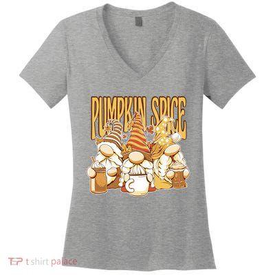 Pumpkin Spice Gnomes Autumn Lover Women's V-Neck T-Shirt