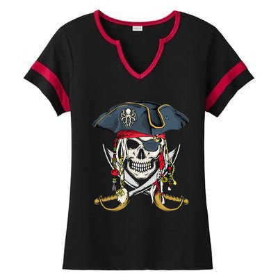 Pirate Skull Halloween Little Ladies Halftime Notch Neck Tee