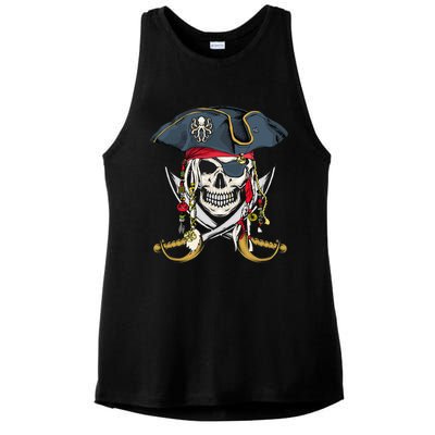 Pirate Skull Halloween Little Ladies PosiCharge Tri-Blend Wicking Tank