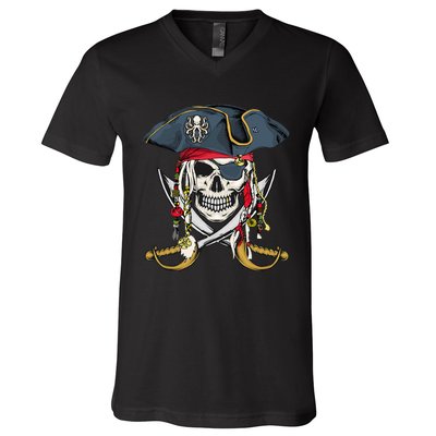 Pirate Skull Halloween Little V-Neck T-Shirt