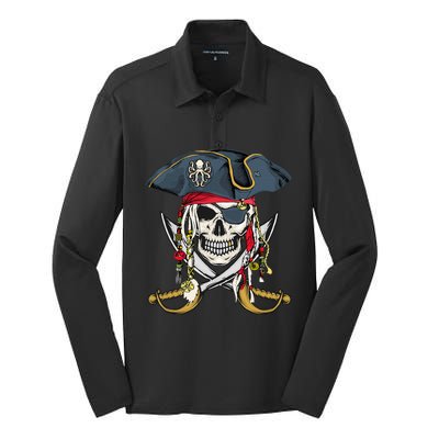 Pirate Skull Halloween Little Silk Touch Performance Long Sleeve Polo