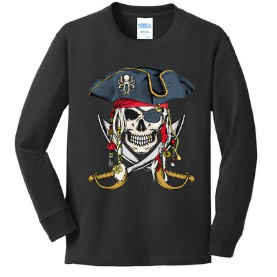 Pirate Skull Halloween Little Kids Long Sleeve Shirt